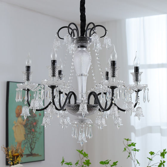 French crystal chandelier, light luxury, Baraka black, living room main light, high-end candle, hotel dining light, bedroom light
