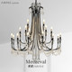 American-Style Retro Staircase Chandelier, French-Style Villa Suspended Staircase Light, Black Crystal Hotel Lobby Light