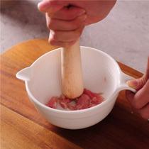 Baby food grinder white porcelain grinding bowl fruit puree tool comes with wooden stick to pound garlic mashed potatoes and meat in a bowl