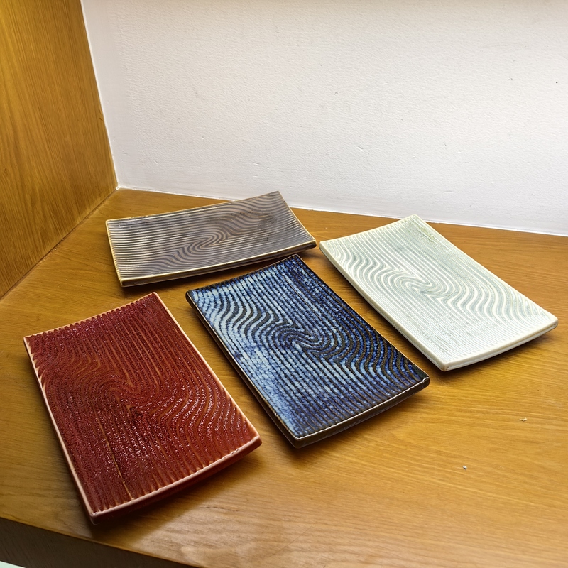 Japanese and Korean Creative Cuisine Ceramic Tableware Rectangular Sushi Plate Izakaya Yakitori Skewers Plate Barbecue Plate Ready-Made Tableware