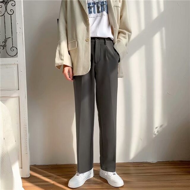 2024 Summer Small Suit Pants Men's Straight Leg Loose Pants Hong Kong Style Versatile Casual Pants Korean Style Trendy Suit Pants