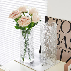 New ins Style Straight Cylindrical Glacier Vase, Transparent Glass for Flower Arrangement, Roses, Lilies, Fresh Flowers, Living Room and Dining Table Decoration