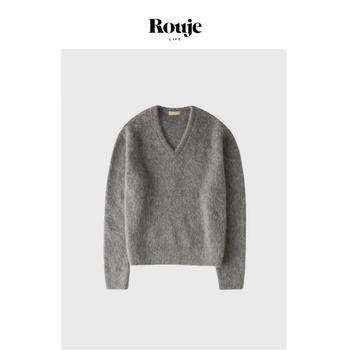 Rouje life autumn and winter v-neck alpaca wool sweater loose, versatile, fashionable and slim sweater for women