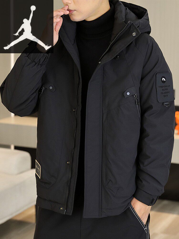 Jordan tooling down clothes Men's winter 2023 new men's wave cards Lianhood casual sub-machine clothes white duck down-Taobao