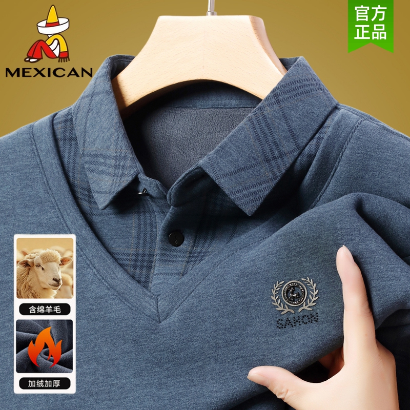 Scarecrow Autumn and Winter Thickened Fleece Two-In-One Sweater for Men, Middle-Aged, Shirt Collar, Knitted Wool, Warm Base Layer Shirt Scarecrow Autumn and Winter Thickened Fleece Two-In-One Sweater for Men, Middle-Aged, Shirt Collar, Knitted Wool, Warm Base Layer Shirt