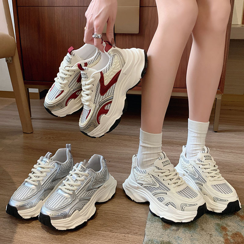 Minglan Baili Dad Shoes for Women 2026 New Summer Breathable Double Mesh Single Shoes Thick-Soled Running Casual Sports Shoes