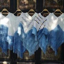 Yunnan Dali Bai tie-dye knitted shawl literary and artistic warm blue and white shawl casual comfortable soft tie-dye fabric