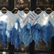 Yunnan Dali Bai châle tricoté tie-dye littéraire et artistique chaud bleu et blanc châle décontracté confortable doux tissu tie-dye