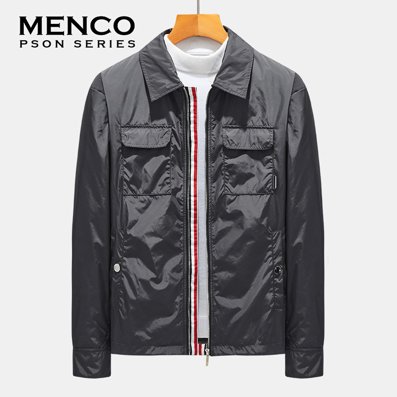Mencopson Mengkouqin Series Spring and Autumn New Stylish Lapel Gray Jacket Men's Windproof Casual Coat