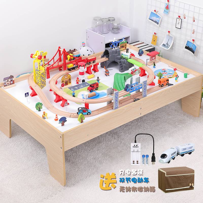 Children Small Train Track Suit Gaming Table Compatible Ro Mi Rabbit Wooden Track Assembly Building Blocks Toys-Taobao