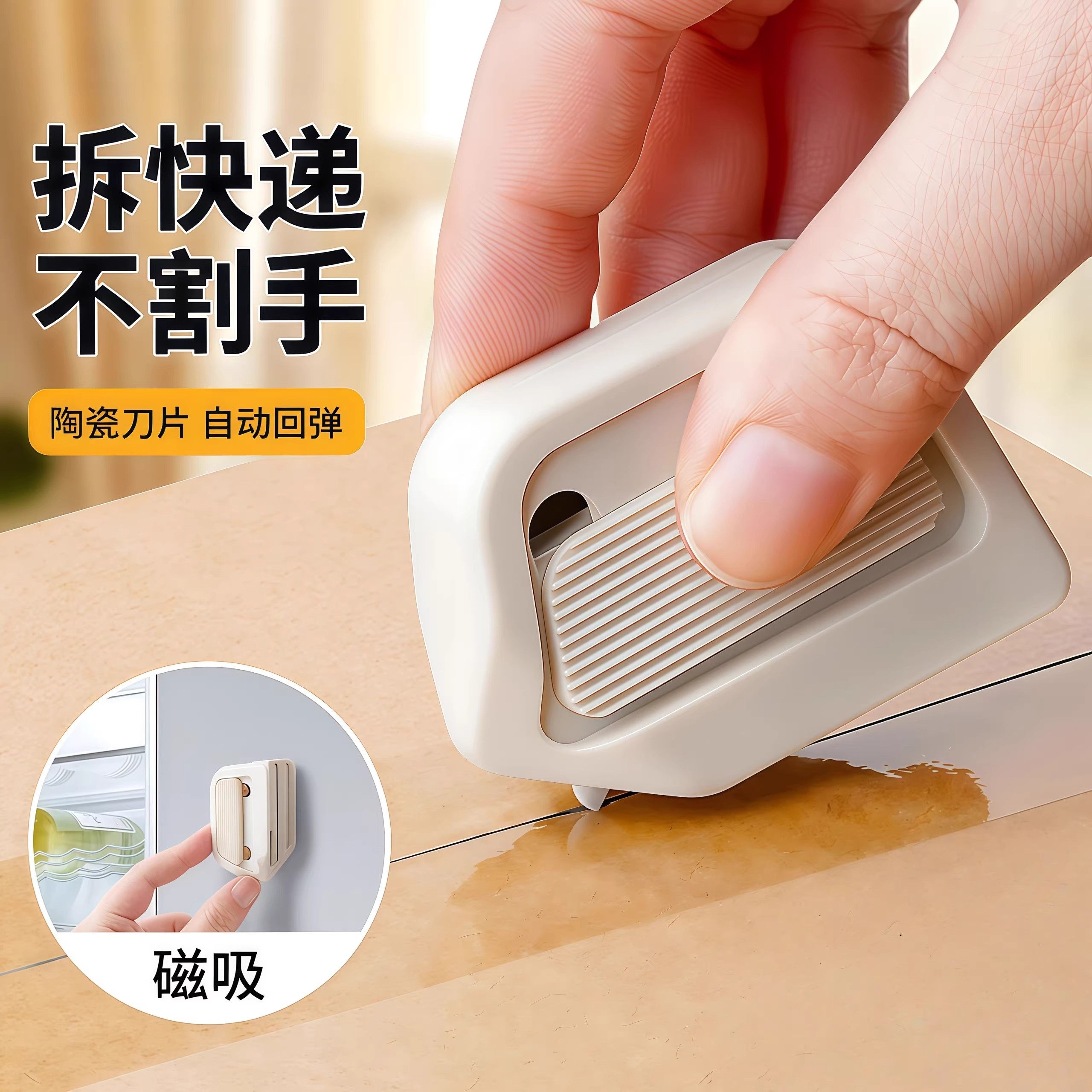 Portable Ceramic Box Opener, Creative Automatic Rebound Type, Magnetic Anti-Stick Safety Knife, Specially Designed for Opening Express Packages