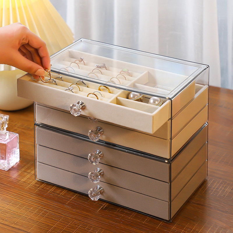 Jewelry Box Valentine's Day Gift Multi-Layer Drawer Acrylic Anti-Oxidation Dressing Table Desktop High-End Exquisite Earring Storage