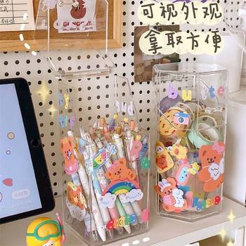 Acrylic student transparent pen holder eyebrow pencil makeup brush storage box for girls desktop large capacity stationery storage box for women