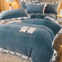 Milk Suede Four Pieces Sets 2021 New Tide Winter Coral Suede Thickened Warm Bifacial Lamb Suede Spring Autumn Dormitory