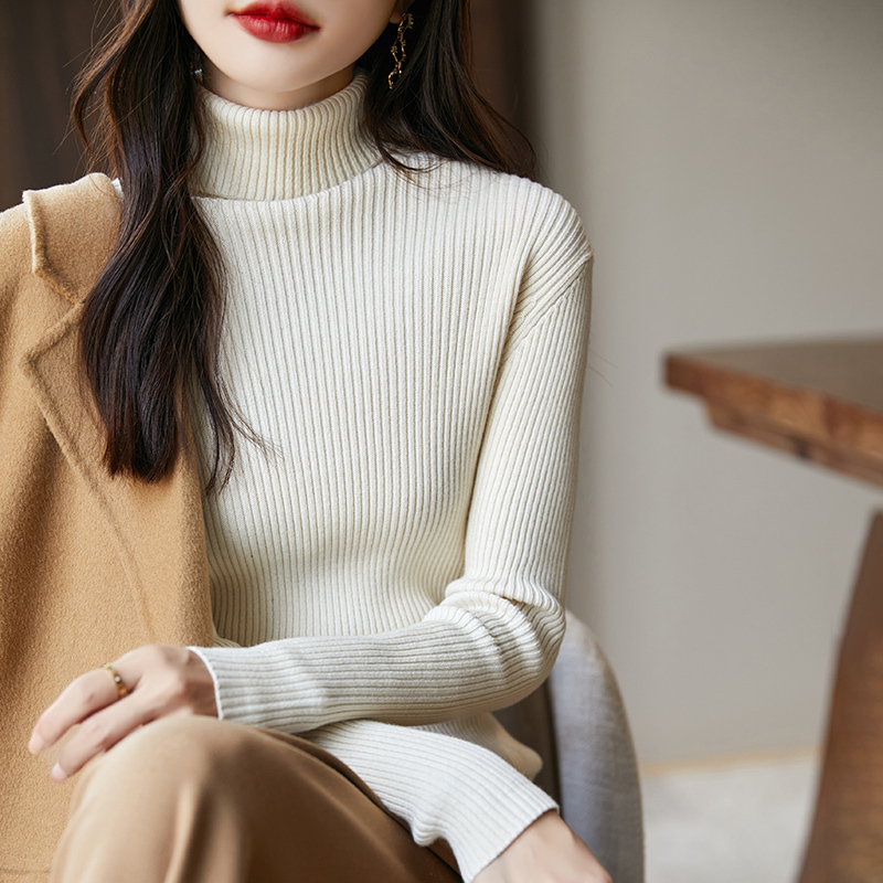Pilling-Free Pure Cotton Thread Paired with a Coat, Turtleneck Sweater for Women, New Autumn and Winter Slim-Fit Thickened Inner Knit Base Shirt