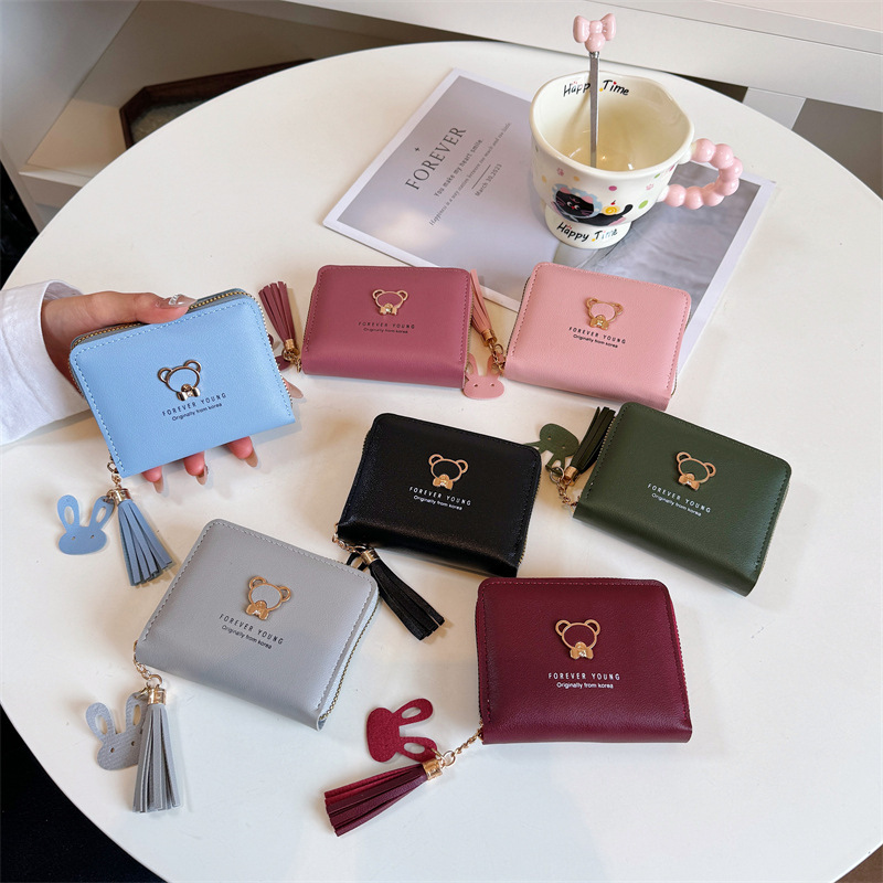 Cute Bear Tassel Short Wallet for Female Students, New Coin Purse, Zipper Bag, Fashionable and Simple, Universal 234 Cute Bear Tassel Short Wallet for Female Students, New Coin Purse, Zipper Bag, Fashionable and Simple, Universal 234