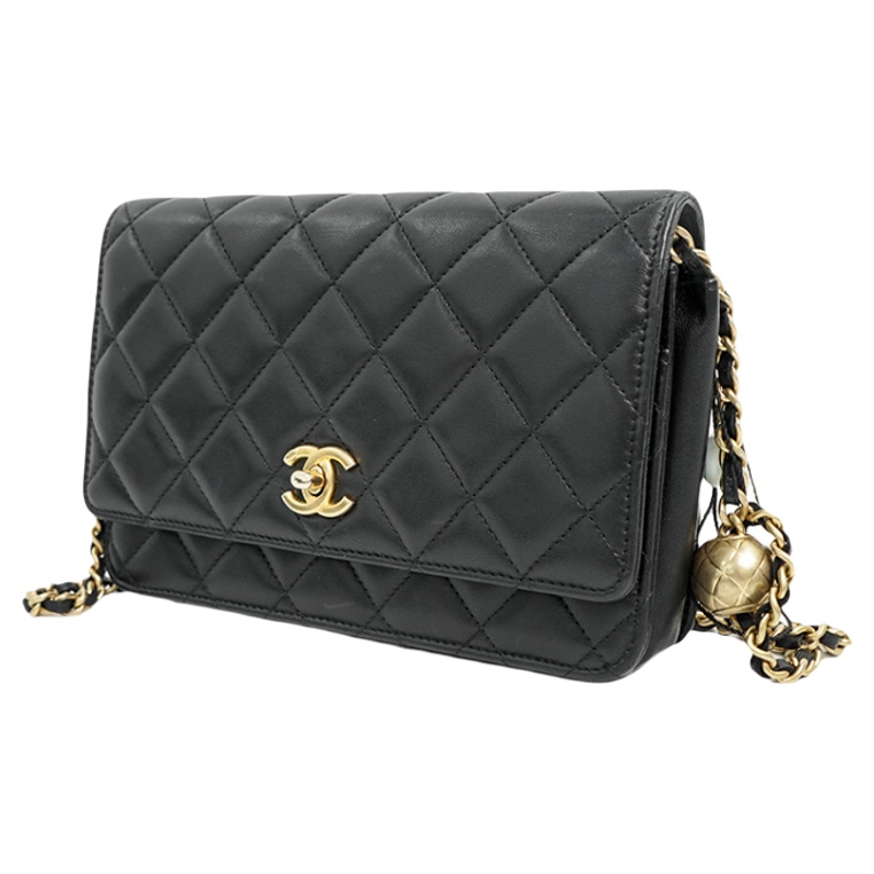 Brand New Chanel Gold Ball Woc Black and Gold Lambskin Shoulder Crossbody Bag