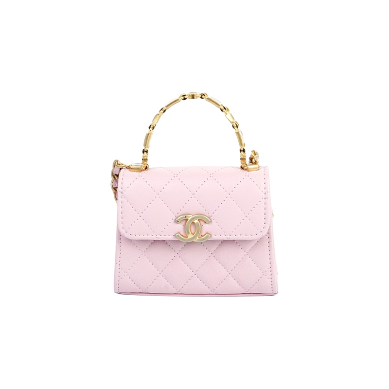 Brand New Chanel Pink Mini Kelly Enamel Handle Handbag Small Tote Bag