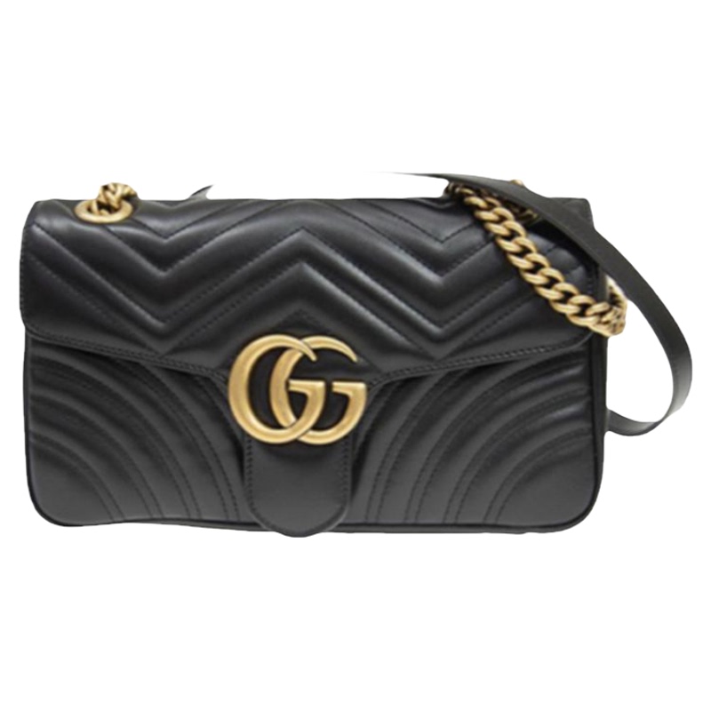 Brand New Gucci Black and Gold Marmont 26 Single Shoulder Crossbody Chain Bag for Women