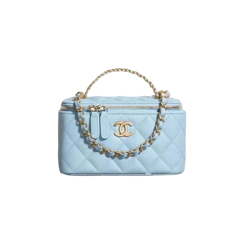 Brand New Chanel 22S Light Blue Leather Chain Cosmetic Bag