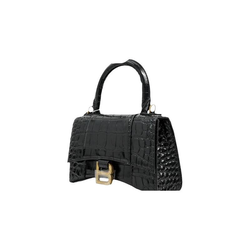 Balenciaga Hourglass Bag S Size Crocodile Embossed Black and Gold Single Shoulder Crossbody Women's Bag Balenciaga Hourglass Bag S Size Crocodile Embossed Black and Gold Single Shoulder Crossbody Women's Bag