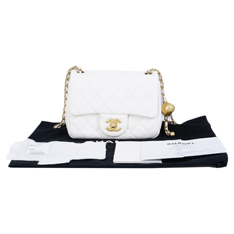 Brand New Chanel Snow White Gold Ball Square Sheepskin Shoulder Bag for Women