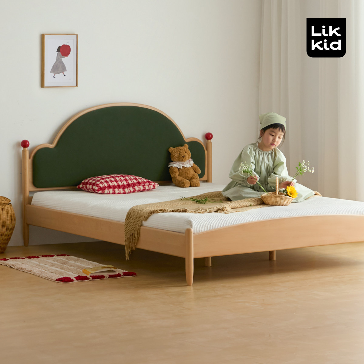 Детская кровать LIKKID для мальчиков и девочек 1,5 метра из бука с мягкой обивкой, детская односпальная кровать small apartment princess 1,35