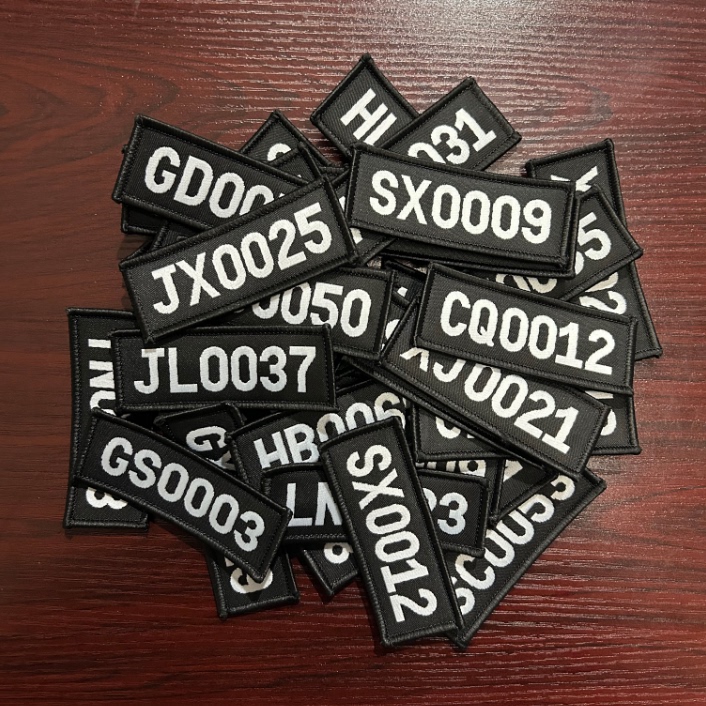 Black Security Badge with Initials and Letters, Clothing Accessory, Velcro Chest Number Badge, Adhesive Type
