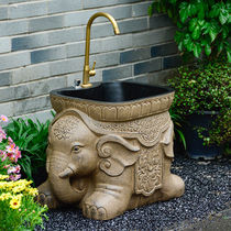 Rural yard pool outdoor courtyard landscape stone marble floor-to-ceiling old-fashioned cement floor basin laundry integrated