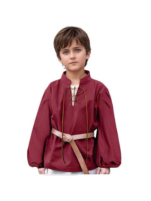 Medieval Stand-Up Collar Children's Shirt for Boys, Lace-Up Pirate Shirt, Viking Style, European and American Retro Renaissance