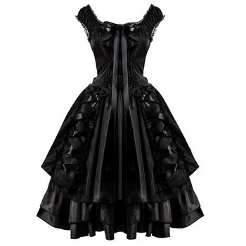 2024 New Women's Medieval Renaissance Gothic Lace Dress with Drawstring Bow and Large Hem Performance Costume