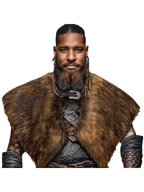 Men's Viking Warrior Fur Collar Cape Shawl Medieval Faux Fur Halloween Costume Fur Performance Costume