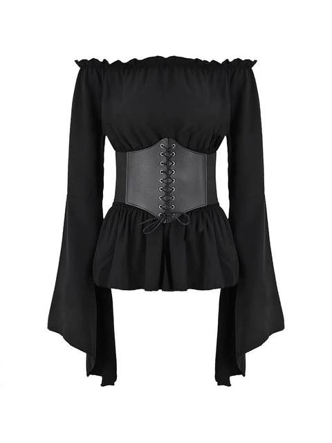 New Women's Pirate Costume Role-Playing Renaissance Top Belt Pirate Skirt Striped Headscarf Half Skirt