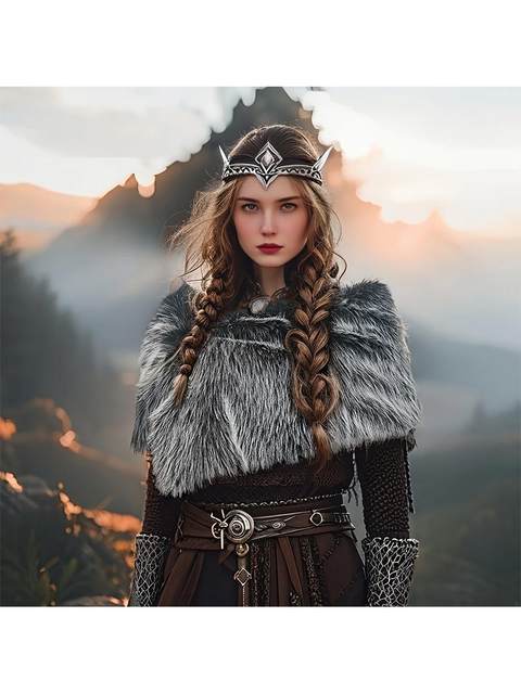New Temu Men's and Women's Medieval Viking Faux Fur Shawl Medieval Fur Warrior Costume Faux Fur Collar