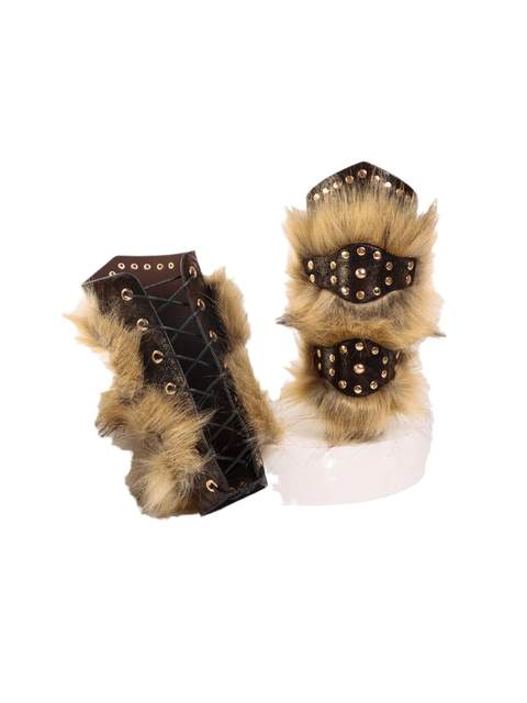Medieval Plush Leather Spliced Wrist Guards Men's Punk Arm Guards Cosplay Stage Costume Props