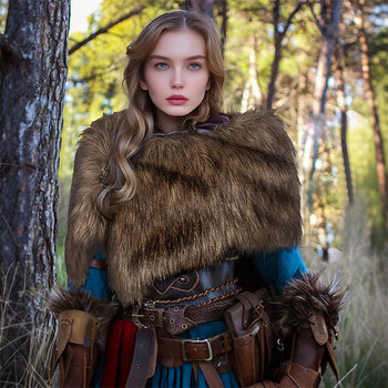 New Temu Men's and Women's Medieval Viking Faux Fur Shawl Medieval Fur Warrior Costume Faux Fur Collar