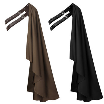 Steampunk Shawl Half-Shoulder Cape with Belt Black Shawl Cape Medieval Halloween Costume for Both Men and Women