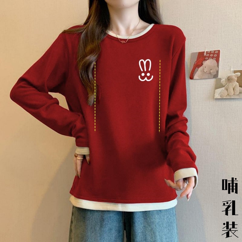 Postpartum Nursing Tops, Spring and Autumn German Velvet Long-Sleeved T-Shirts, Women's Casual Nursing Clothes for Going Out, Autumn and Winter Breastfeeding Clothes