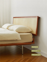 T9J5) Retro rattan bed cherry wood walnut solid wood bed thin bed double bed 1 8 meters 1 5 meters