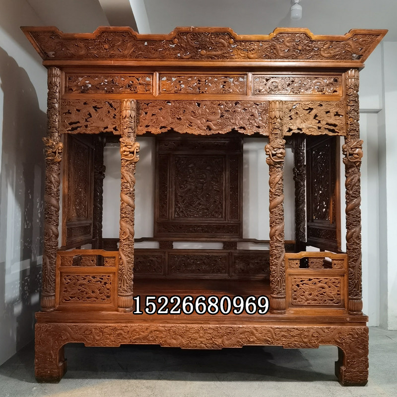 Chinese solid wood shelving step bed Ming and Qing imitation antique palace pull-out step bed Home bedroom retro large dragon bed custom-made-Taobao