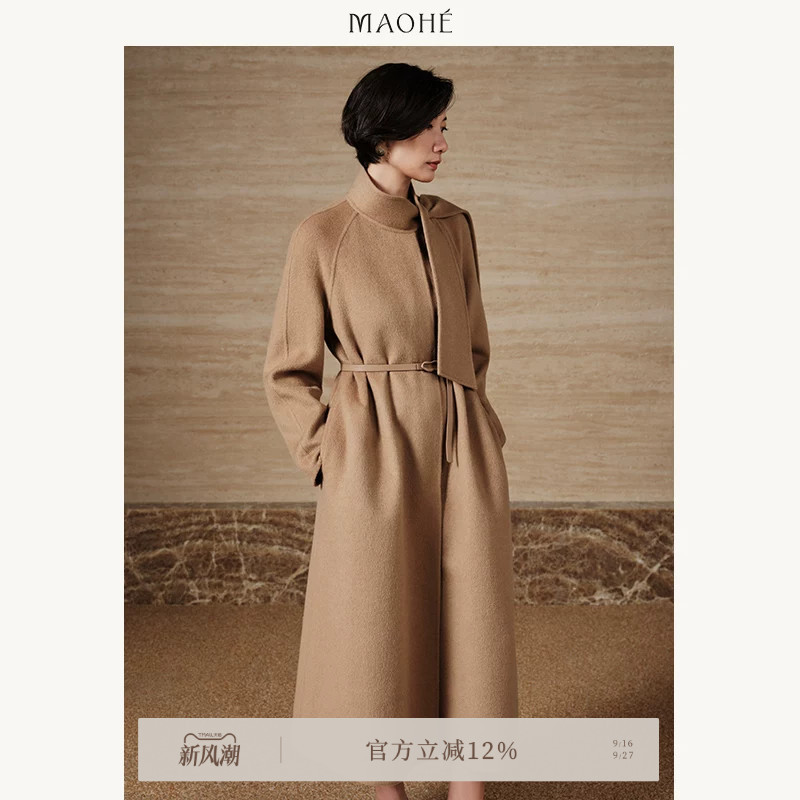 Maohe Camel Wool New Style Elegant Woolen Coat Long Women's Winter Warm Jacket 24Mh64401