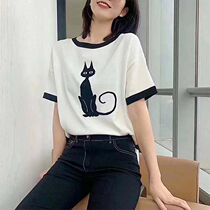 Brother Amash new womens official website counter 2021 summer cat loose knitted short-sleeved t-shirt