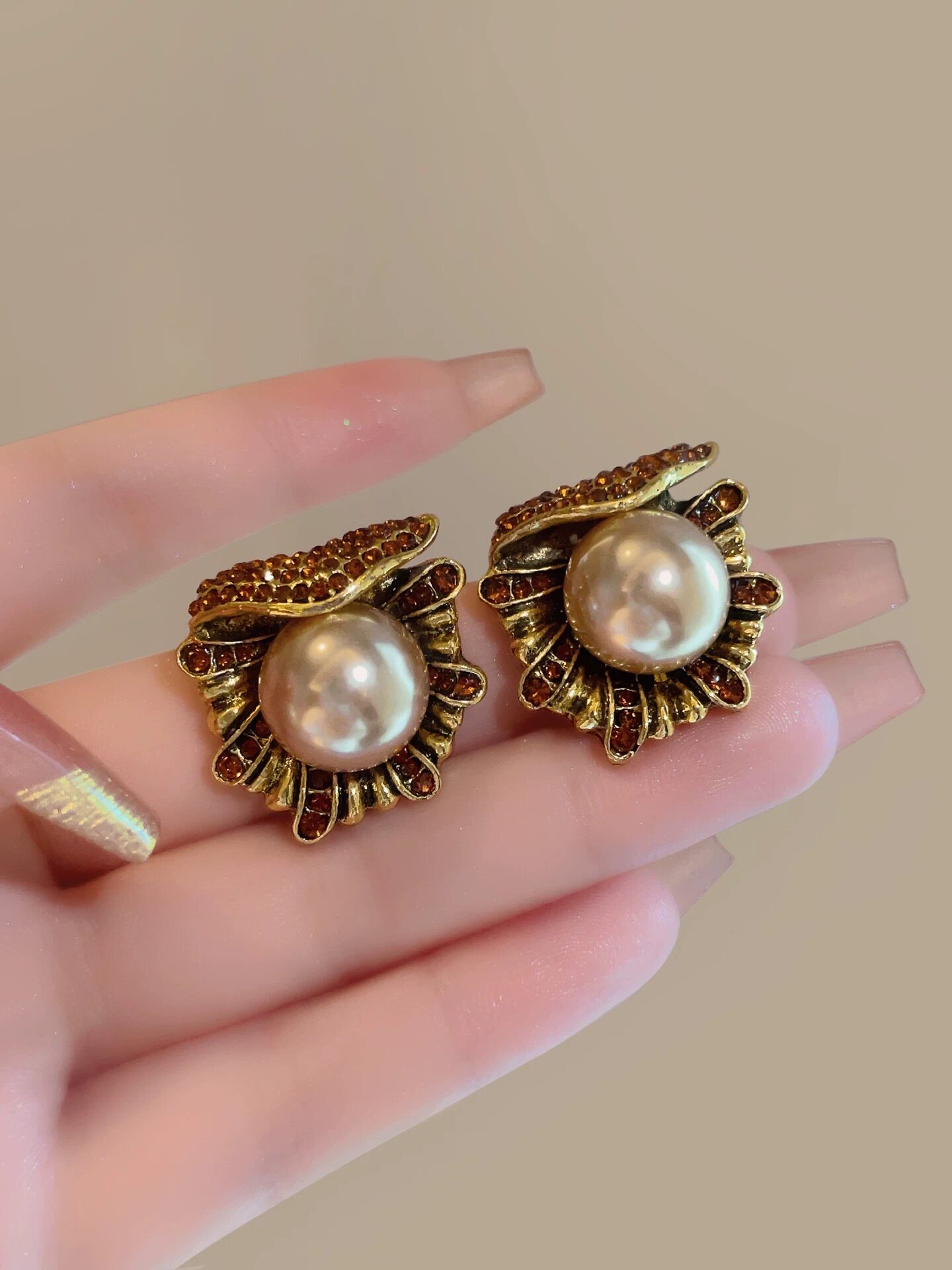Серьги 宫廷风复古耳钉高级感vintage中古耳环小众独特做旧耳饰