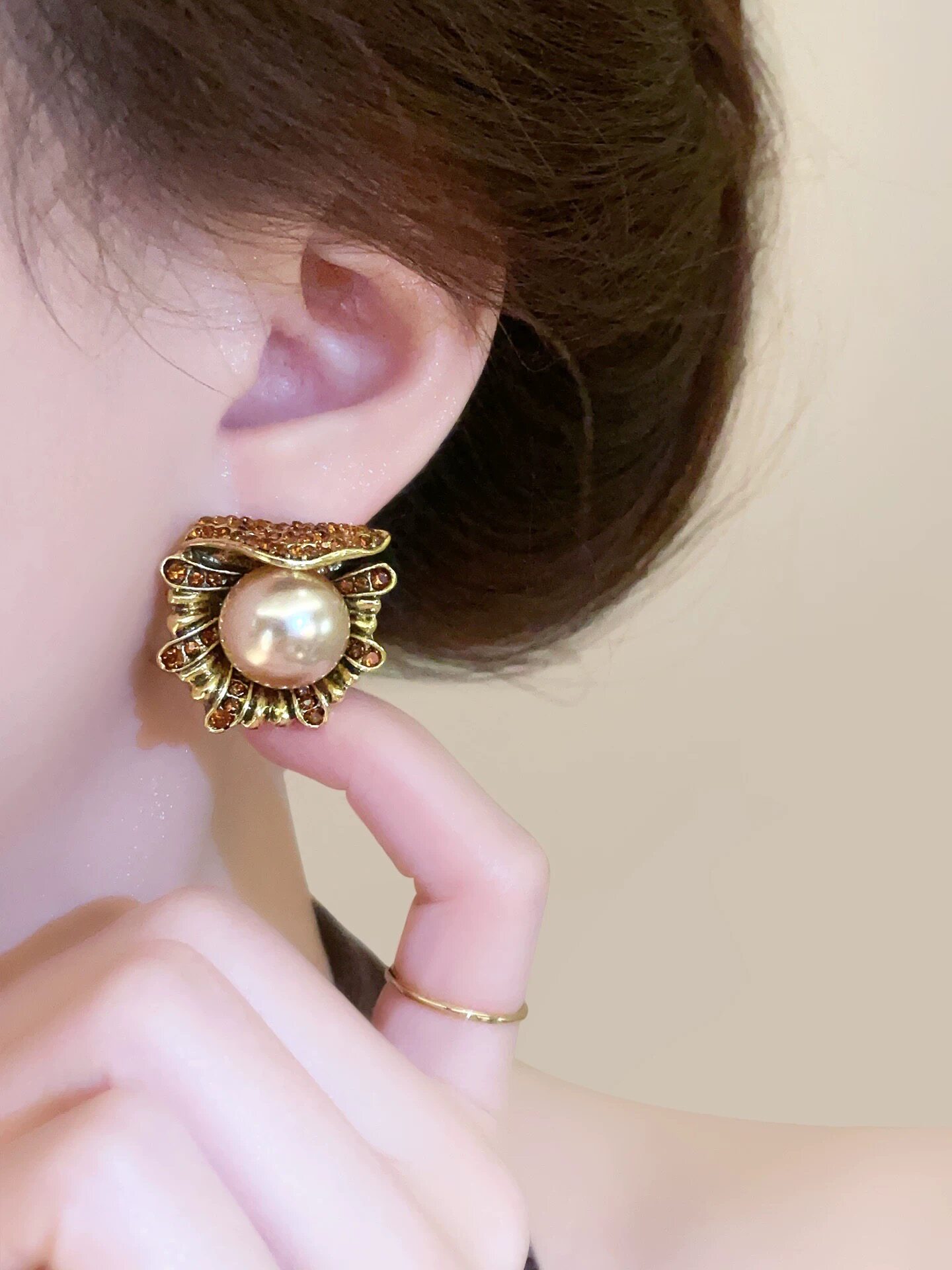 Серьги 宫廷风复古耳钉高级感vintage中古耳环小众独特做旧耳饰