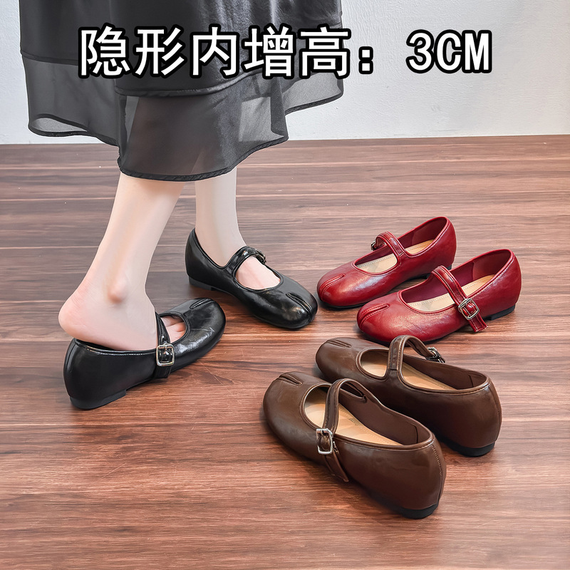 Women's Split-Toe Lace-Up Shoes with Heels, Sizes 3 to 5cm, Suitable for Wide Feet, Mid-High Heels, Elegant and Comfortable, Not Tiring on the Feet