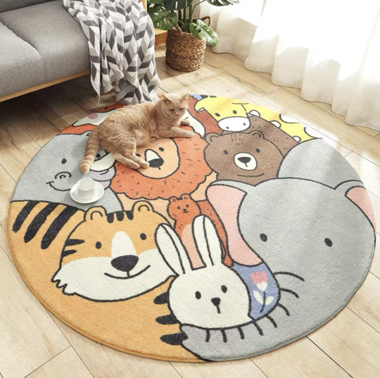 Children's Room Carpet, Boy's Bedroom, Odorless Bedside Rug, Living Room, Washable, Kindergarten Reading Area, Cartoon Round Mat