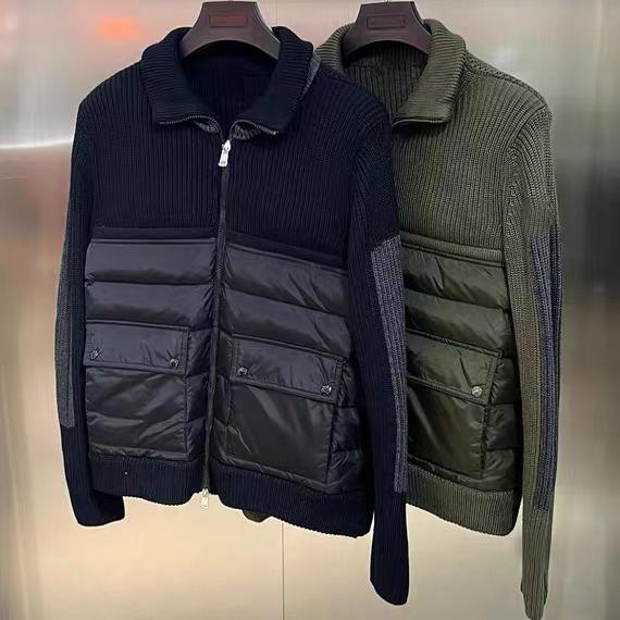 Men's Autumn and Winter Knitted Patchwork down Jacket White Goose down Casual Stand Collar Coat Jacket Unisex