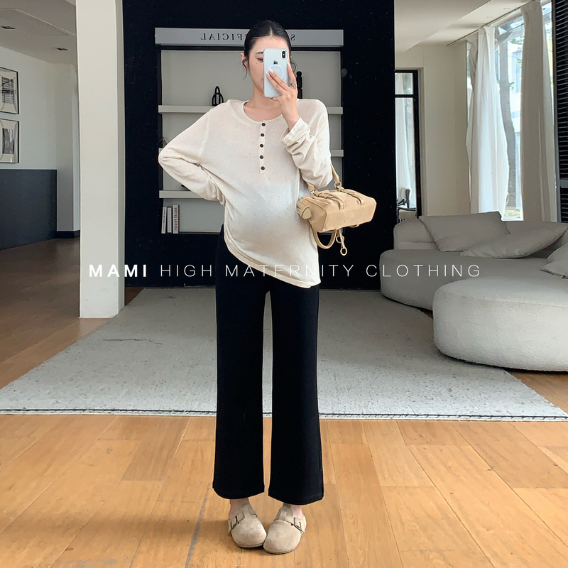 Mami High-End Maternity Straight-Leg Jeans, Spring and Autumn Style, Soft Knit Top, Slimming, Non-Tightening Maternity Outfit Set Mami High-End Maternity Straight-Leg Jeans, Spring and Autumn Style, Soft Knit Top, Slimming, Non-Tightening Maternity Outfit Set