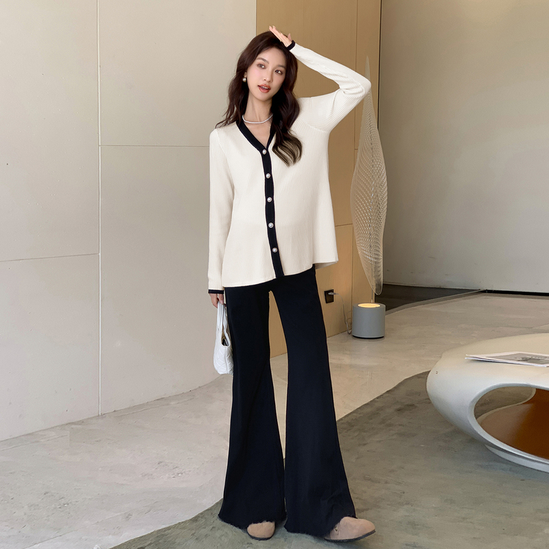 Mami High-End Maternity Wear Spring and Summer New Style Elegant Belly-Covering Slimming Top Plus Size No-Bra Belly-Supporting Flared Pants Set