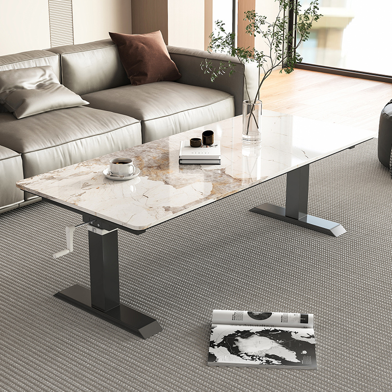 Hand-Cranked Lifting Mechanism, Dual-Purpose Home Use Slate Coffee Table and Dining Table, Multifunctional Living Room Tea Table, Small Apartment Study and Office Desk
